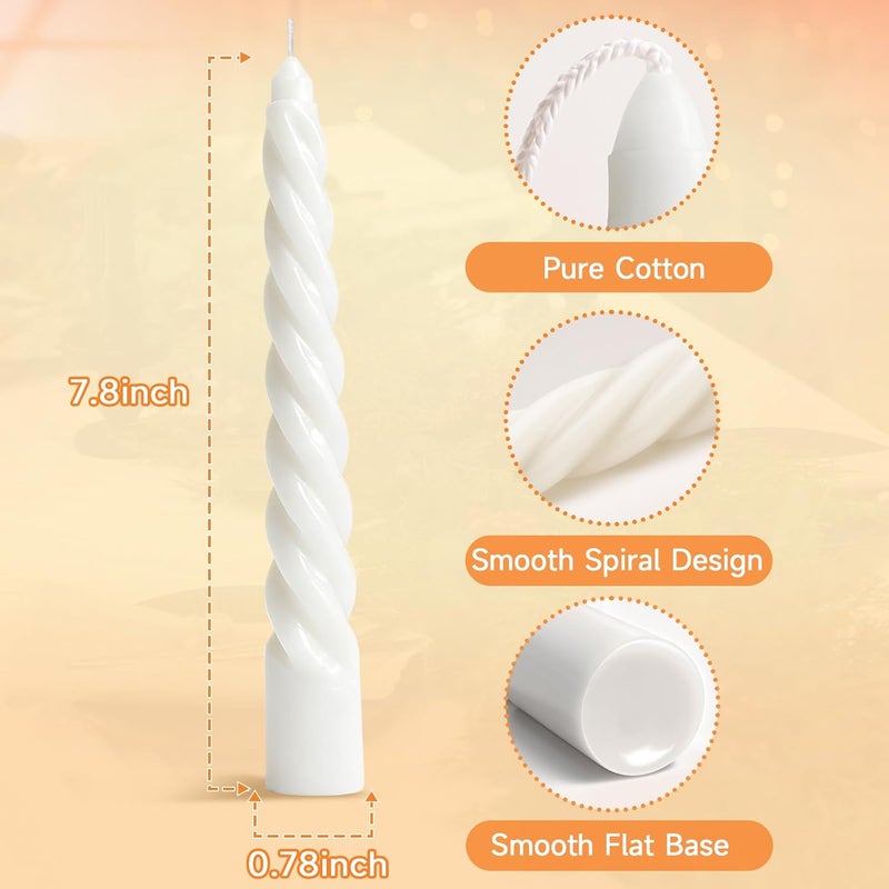 KORCCI White Spiral Taper Candles 7.8 Inch 4 Pack, Dripless Smokeless Unscented Decorative Candles for Wedding, Dinner, Party, Prayer, Home Decor (Elegant White) - Image 2